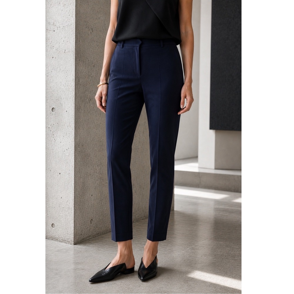 Akris Punto Navy Stretch Slim Cropped Trousers Seamed Tailored Pants 6